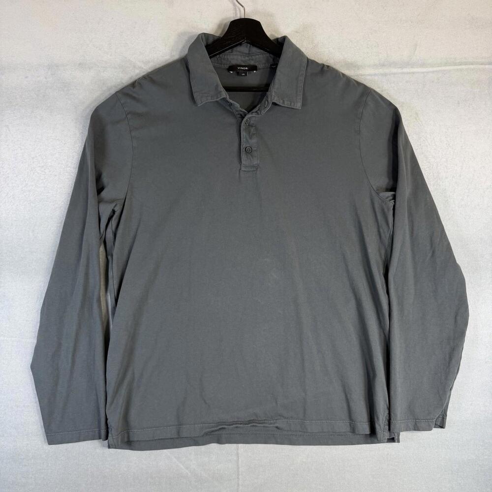 Vince Long Sleeve Polo Shirt Mens Large Gray Cotton Made In The USA
